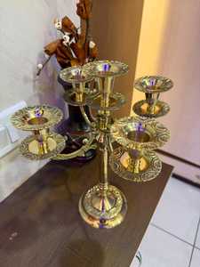 Candélabre décoratif en laiton doré à cinq bras, centre de table pour mariage, maison, salle à manger, événement, fête - Product Image 2