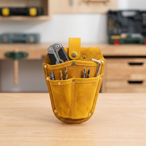 Étui pour perceuse en cuir véritable, robuste, porte-outils, pochette de chantier pour électricien, charpentier, travaux de construction, personnalisable, à vendre - Product Image 6