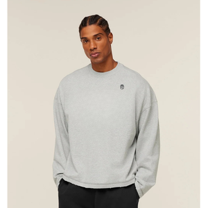 Sweat-shirt à col rond gris clair surdimensionné pour homme, en molleton épais, coupe décontractée, style streetwear décontracté - Product Image 4