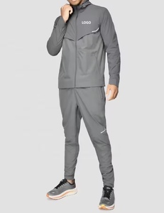 Veste coupe-vent à capuche pour homme, couleur unie, fermeture éclair, style sportif, coupe régulière, polyester, gris - Product Image 3