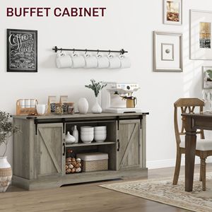 "Modern Gray TV <b>Stand</b> with Charging Station & Sliding Barn <b>Door</b> 16" Tall Sideboard for Living Room" - Product Image 6