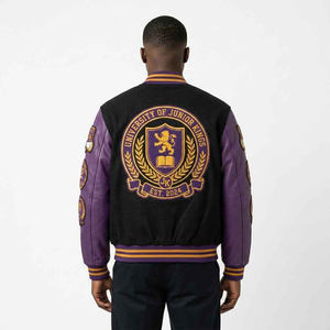 Veste universitaire en cuir véritable 100% laine, broderie chenille, veste de baseball, veste pour garçons, université, collège - Product Image 5
