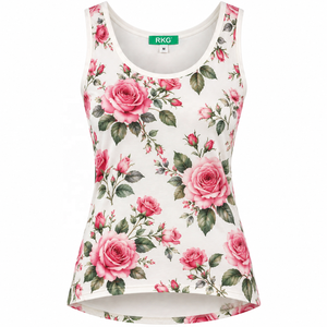 Camiseta sin mangas informal transpirable de algodón y spandex con patchwork para mujer - Product Image 1