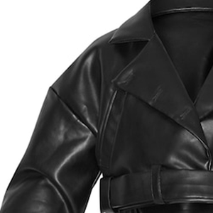 Blouson bomber noir oversize à ourlet ceinturé en similicuir de luxe, avec ceinture ajustable à la taille, fermeture éclair sur le devant, imperméable et coupe-vent, idéal pour le printemps - Product Image 5