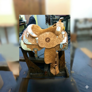 Silla de Montar Occidental de Alta Calidad con Diseño de Tallado a Mano y Detalles Plateados, Asiento de Cuero de Ante de Última Tendencia - Product Image 2