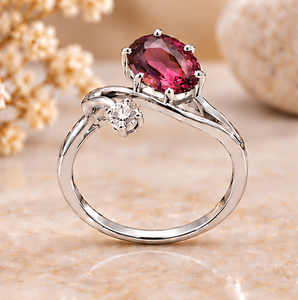 Bague en argent 925 avec tourmaline et quartz, bague élégante avec pierre précieuse rose, style solitaire, bijou fait main, cadeau - Product Image 3