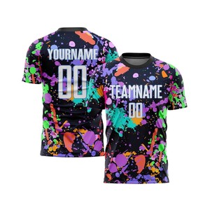 Camiseta de Fútbol Sublimada Personalizada, Diseño de Llama Azul y Negra, Cuello Redondo, Manga Corta, Absorbe la Humedad, Nombre del Equipo Impreso, para Hombre Adulto - Product Image 5