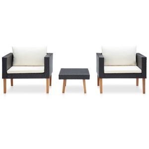 Set salotto in 3 pezzi in Poly Rattan nero con comodi cuscini mobili da esterno per il tempo libero - Product Image 2