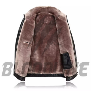 Men's <b>Black</b> PU Leather Moto <b>Jacket</b> Stand Collar <b>Faux</b> <b>Fur</b> Lining Zipper Closure Regular Fit Winter Wear - Product Image 4