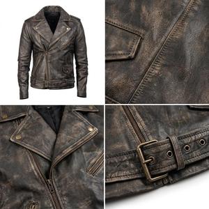 Men's Washed Genuine Leather Moto <b>Jacket</b> With Belt And Zipper Closure <b>Slim</b> <b>Fit</b> Autumn Winter Style - Product Image 5
