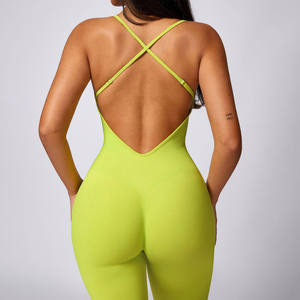 Mono de yoga de una pieza para chicas altas, con efecto fruncido en los glúteos, pantalones acampanados, ropa deportiva con logo personalizado - Product Image 6