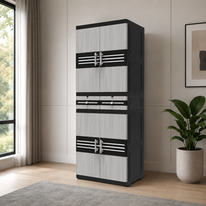 Naiba Drawer Fit Large Capacity Plastic <b>Wardrobe</b> Cabinet Gray with Drawer & Shelves for Clothing Storage Bedroom Furniture - Product Image 1