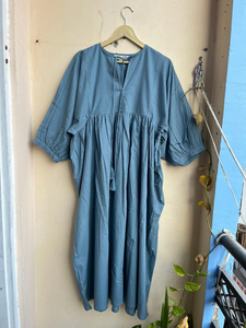 Robe longue bohème en coton à la mode 2026 avec col en V à pampilles et manches 3/4, tenue décontractée d'été pour femme - Product Image 5