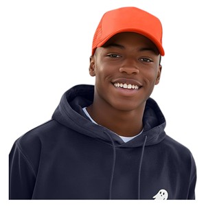 Casquette Trucker en Maille Orange, Design 6 Panneaux, Ajustement Réglable, Unisexe, Décontractée, Printemps-Été, Utilisation Quatre Saisons, Panneau Avant Brodé, 100% Coton - Product Image 2