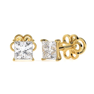 Boucles d'oreilles en diamant de laboratoire taille princesse en or jaune 14 carats, certifiées IGI, bijoux de luxe pour les fêtes et les cadeaux élégants - Product Image 1