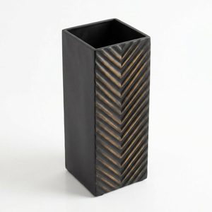 Handmade 9 cm Iron Table <b>Vase</b> Matte Black Brass with Chevron <b>Square</b> Column Two-Look Teer Design for Home Decor Hotels Weddings - Product Image 3