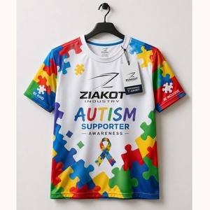 เสื้อยืดพิมพ์ลาย 3 มิติ สีสันสดใส สำหรับผู้สนับสนุนภาวะออทิสติก  แบบขายส่งจากโรงงาน  รูปแบบจิ๊กซอว์ - Product Image 1
