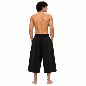 Drawstring Waist Oversize Knee Length <b>Shorts</b> <b>Men</b> Distressed Embroidery Fleece <b>Long</b> <b>Shorts</b> French Terry 450 GSM <b>Short</b> Sweatpants - Product Image 2