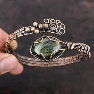 Bracelet en cuivre ajustable avec labradorite, fil enroulé, fait main, cadeau - Product Image 6