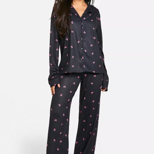 Ensembles de pyjamas pour femmes et enfants, manches longues, col roulé, en tissu tricoté polyester/coton, lisses et écologiques, vente en gros - Product Image 5
