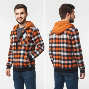 Men's Plaid Full Zipper Hoodie Relaxed Fit Casual Checked Hoodie Breathable Cotton Hooded Zipper <b>Top</b> Men <b>Flannel</b> Zip-Up Hoodies - Product Image 4