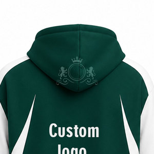 Custom Logo Green White Color Blocking Tracksuit 100% Set Full <b>Zip</b> <b>Hooded</b> 450 Gsm Sweatshirt Pants - Product Image 2