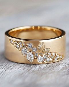 Custom Lab Grown Diamond Floral <b>Leaf</b> Wedding Band Ring Nature Inspired Luxury Unisex Fine <b>Jewelry</b> Gold Plated Trendy Loista - Product Image 2