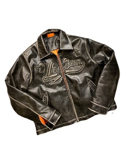 Blouson aviateur universitaire vintage surdimensionné délavé à l'acide avec fermeture éclair avec logo en relief blousons unisexe en cuir PU pour hommes - Product Image 1