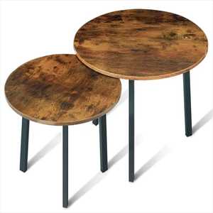 Modern Industrial 2-Tier Round End <b>Table</b> Wood Top Bedside Nightstand with Storage Shelf and Hairpin Metal <b>Legs</b> <b>for</b> Bedroom - Product Image 2