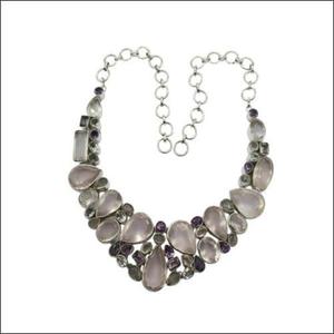 925artpalace 925 Silver Glittering Multi-Stone Artisan Fine Beaded <b>Necklace</b> Semi-Precious - Product Image 1