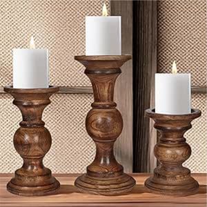 Juego de Portavelas de Pilar de Madera Vintage al por Mayor, Candelabros Rústicos con Acabado Desgastado para Centro de Mesa de Boda, Decoración del Hogar - Product Image 4