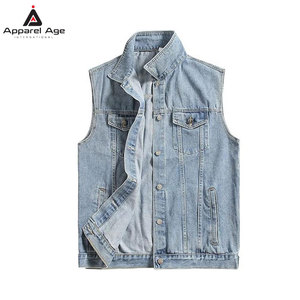 Chaleco vaquero para hombre, corte ajustado, informal, sin mangas, azul lavado, estilo urbano, venta al por mayor - Product Image 6