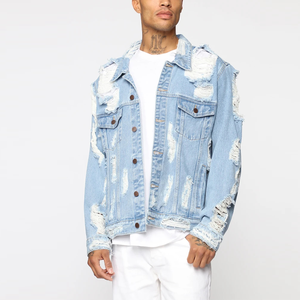 Veste décontractée pour homme en denim déchiré avec col rabattable et fermeture boutonnée, collection printemps 2020 - Product Image 1