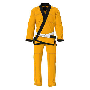 ชุดยูโดแบบทอสองชั้น ชุดบราซิลเลียนยิวยิตสู คุณภาพสูง สีเหลืองซักแล้ว แถบสีดำ ชุดคาราเต้ ชุดศิลปะการต่อสู้ - Product Image 1