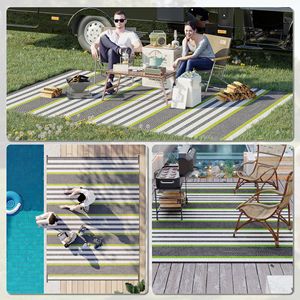 Tappeto da esterno a strisce per camper 3,6x2,7m con motivo verde e grigio e borsa per il trasporto per il campeggio - Product Image 5