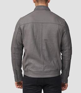 Vestes en cuir de vache véritable personnalisées pour hommes, pour l'automne et l'hiver, confortables, en cuir gris avec fermeture éclair pour hommes - Product Image 2