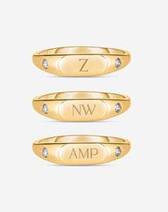 Custom Lab Grown Diamond Engraved <b>Initial</b> Letter Signet <b>Ring</b> Flush Pinky Finger Statement Bands Jewelry 14k Solid Gold Wholesale - Product Image 3