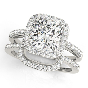 Anillo de Compromiso con Halo de Diamantes Cultivados en Laboratorio, Corte Clásico, Chapado en Rodio, Certificado por IGI, en Oro de 10K, 14K, 18K, Plata 925, 935 - Product Image 2