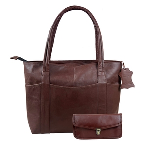 Sac fourre-tout vintage en cuir véritable marron de haute qualité pour femme avec fermeture éclair et ouverture, doublure en toile toutes saisons, usage quotidien - Product Image 1