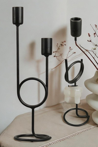 Modern Iron <b>Candlestick</b> <b>Holder</b> with Circular Design <b>Black</b> Finish Home Decoration Durable Metal Stand - Product Image 2