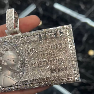 Custom 3D Cash <b>Pendant</b> Moissanite 925 Sterling Silver 18K Gold Plated Hip Hop <b>Emerald</b> Cut Moissanite Iced Out Hip Hip Jewelry - Product Image 2