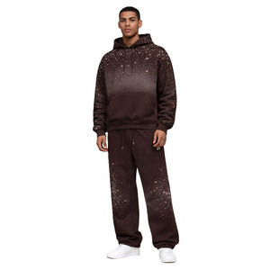 Conjuntos de Sudadera con Capucha y Pantalones Deportivos Extra Grandes para Hombre, Personalizados con Pedrería Marrón, Estilo Urbano Informal, OEM ODM - Product Image 1