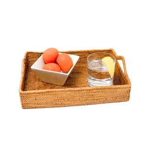 Plateau de service en rotin naturel de qualité supérieure, fabriqué à la main, avec poignées en bois, organisateur de cuisine durable en rotin pour plateaux décoratifs - Product Image 5