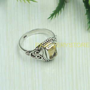 Bague en argent sterling 925 avec pierre précieuse citrine naturelle, faite à la main, style vintage bohème, bague statement, coupe coussin, bijoux en cristal jaune pour femme - Product Image 2