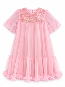 Vestido de Fiesta para Niñas, Color Rosa, con Lentejuelas y Tul, Corte en A |   Elegante Vestido Rosa de Princesa para Cumpleaños - Product Image 1