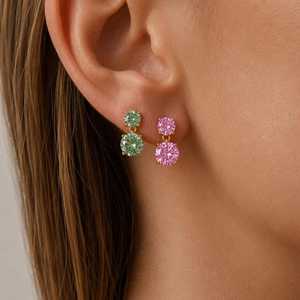 Customize Colored Round Cut Moissanite <b>Drop</b> Earrings For Unisex 925 Silver Fine Party Occasion Gift For Partners - Product Image 4