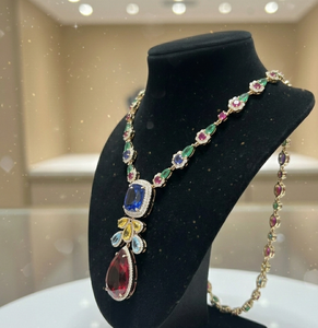 Collar de Moda con Gema de Granate Azul Hidro y Circonitas, Plata de Ley 925, Chapado en Oro de 18K, Elegante Collar para Mujer - Product Image 5