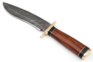 Couteau de style Bowie en acier à motif personnalisé fait main, couteau utilitaire d'extérieur à lame fixe de qualité supérieure avec manche en bois, OEM ODM Vente en gros - Product Image 4