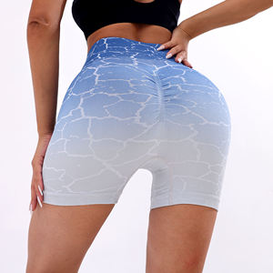 Shorts de Yoga de Cintura Alta con Degradado de Color y Diseño Fruncido en los Glúteos, Cintura Elástica, Spandex, Poliéster, Shorts Deportivos para Entrenamiento y Fitness - Product Image 6