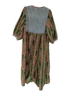 Femmes été coton robe mi-longue tigre vert rayé col profond chaîne fermeture lâche décontracté Long bloc imprimer Mini robe naturel - Product Image 4